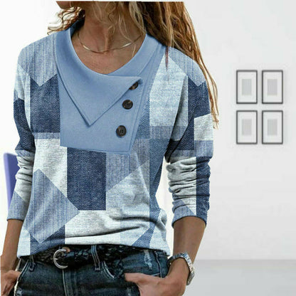 Casual Bluse Med Geometrisk Trykk