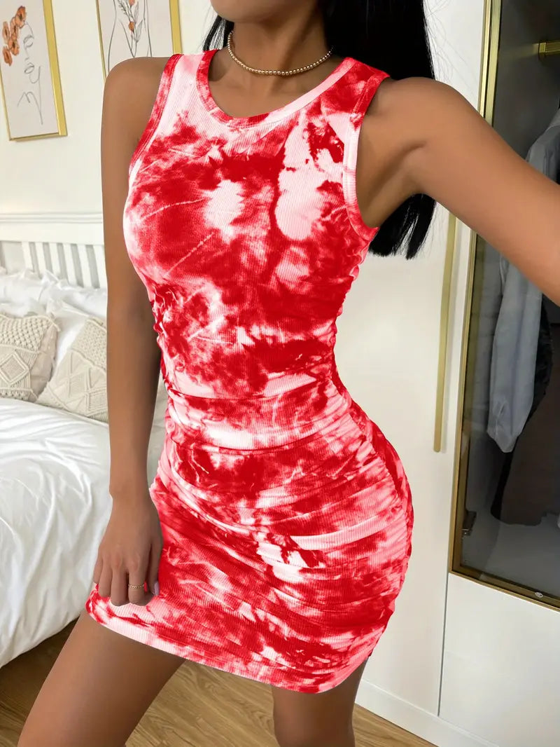 tie dye bodycon-kjole med rund hals