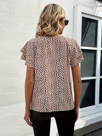 bluse med all-over print og volangkant