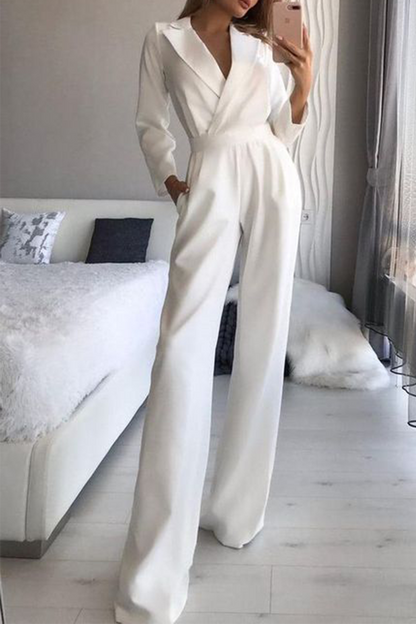 Ravikna Mode Elegante Krage Jumpsuit