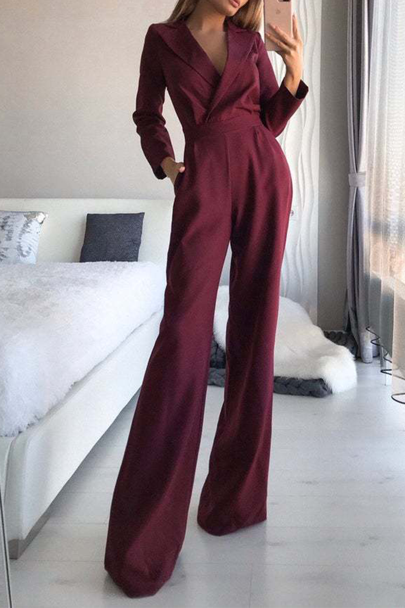 Ravikna Mode Elegante Krage Jumpsuit