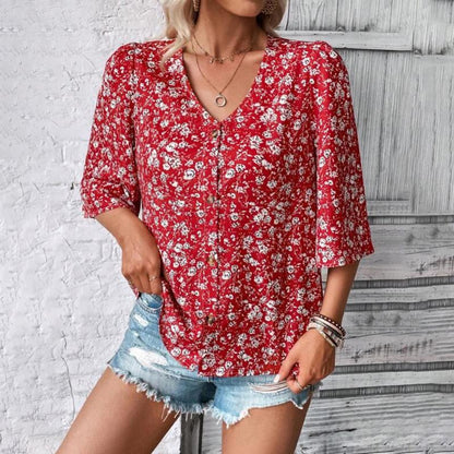 Uformell Løs Floral Bluse