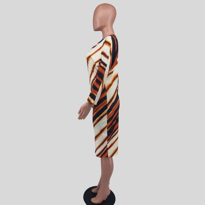 Tiger Stripe Off Shoulder Bodycon-kjole