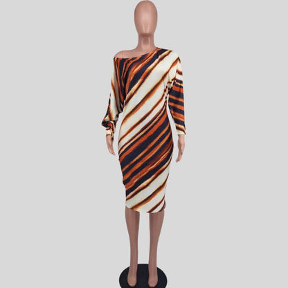 Tiger Stripe Off Shoulder Bodycon-kjole