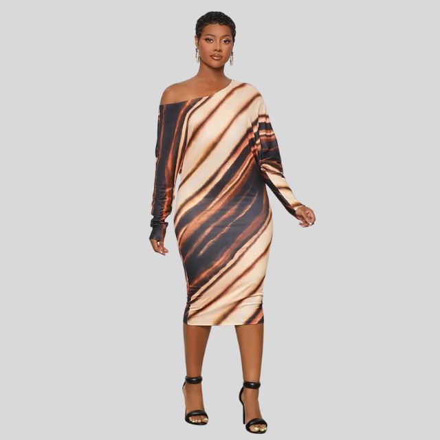 Tiger Stripe Off Shoulder Bodycon-kjole