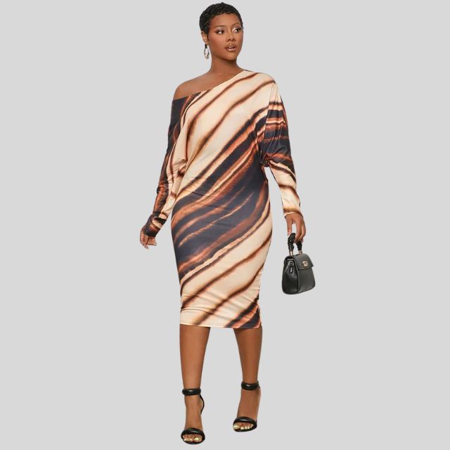 Tiger Stripe Off Shoulder Bodycon-kjole