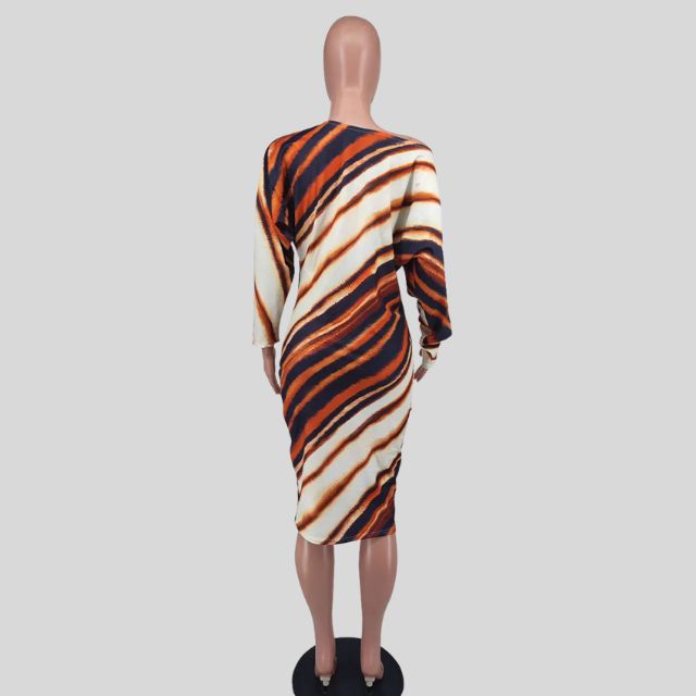 Tiger Stripe Off Shoulder Bodycon-kjole