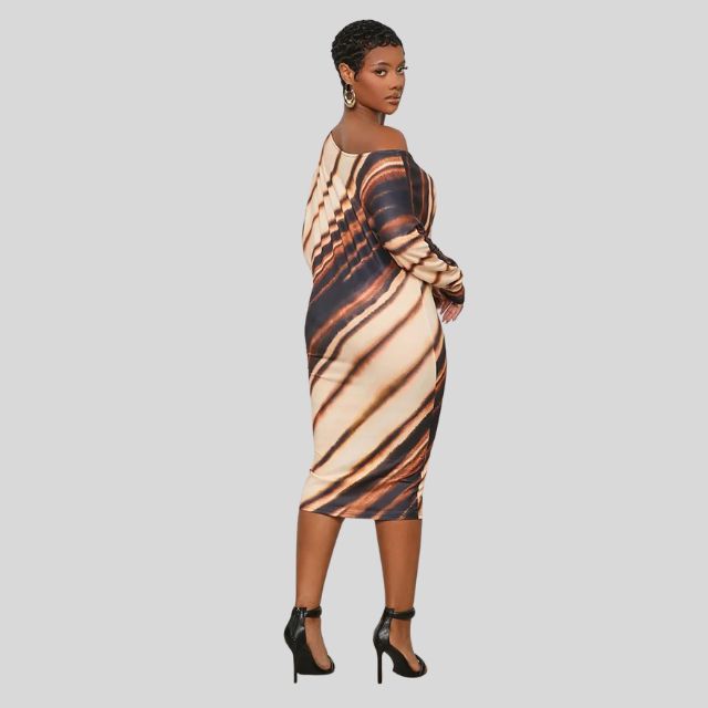 Tiger Stripe Off Shoulder Bodycon-kjole