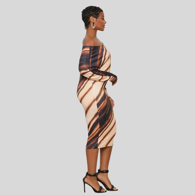 Tiger Stripe Off Shoulder Bodycon-kjole