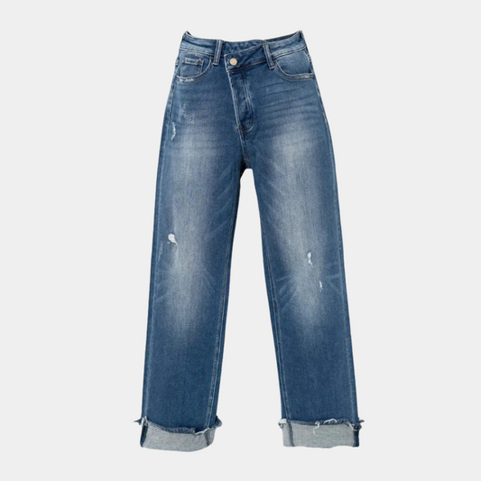 Trendy denimbukser med høy midje