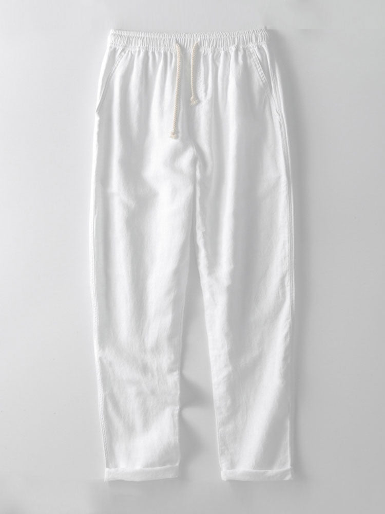 Striped Cotton Blend Button Up Shirt & Straight Leg Linen Pants