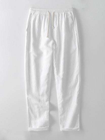 Striped Cotton Blend Button Up Shirt & Straight Leg Linen Pants