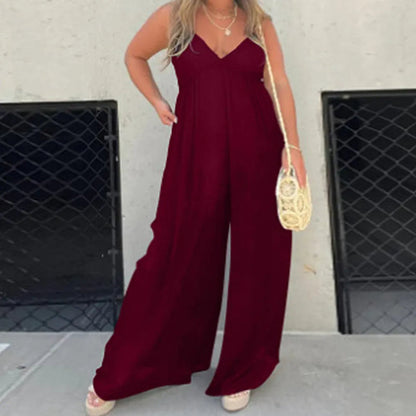 V-hals Jumpsuit med vide ben