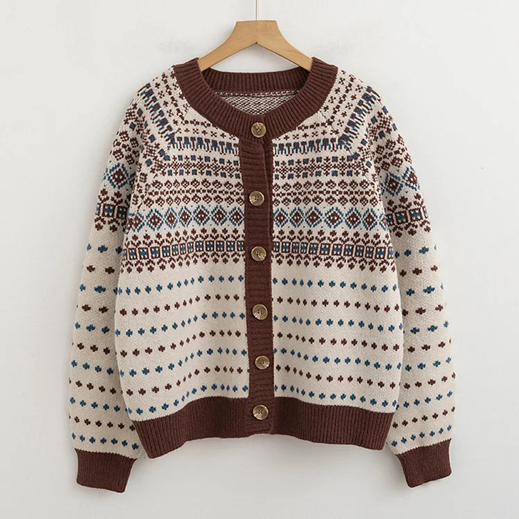 Tradisjonell Fair Isle mønster cardigan i jordfarger