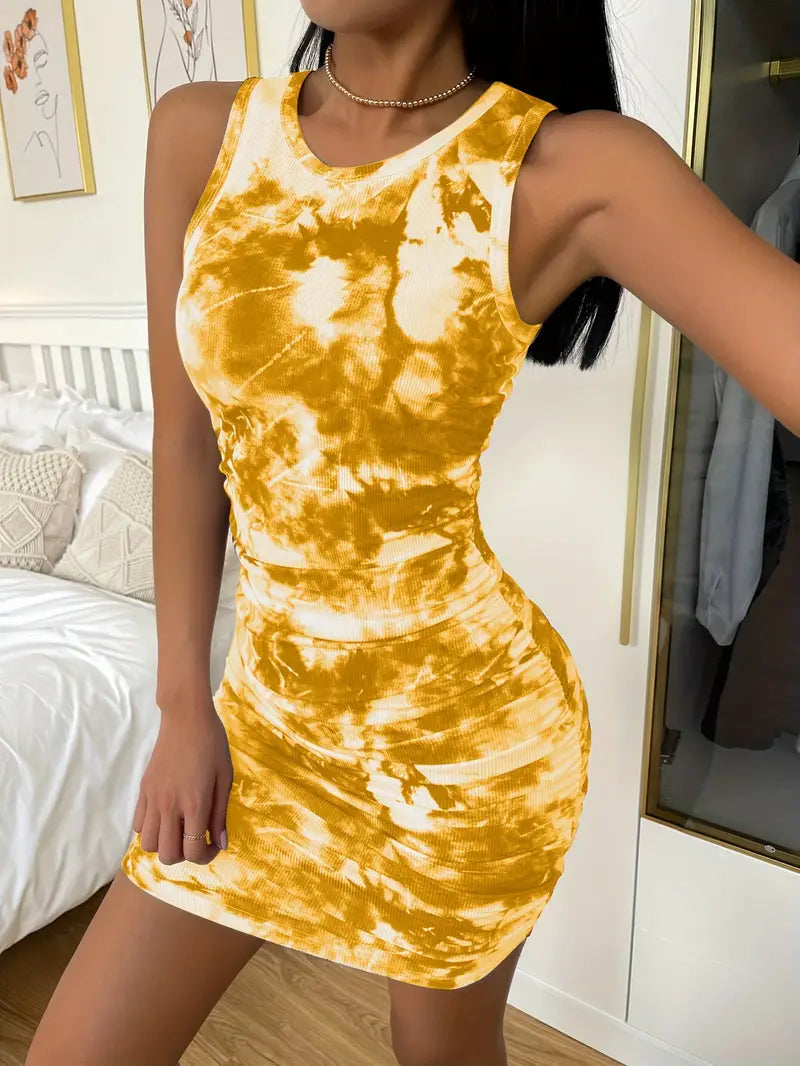 tie dye bodycon-kjole med rund hals