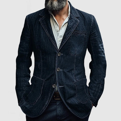 Casual blazer i denim med revers og enkel brystlomme for menn