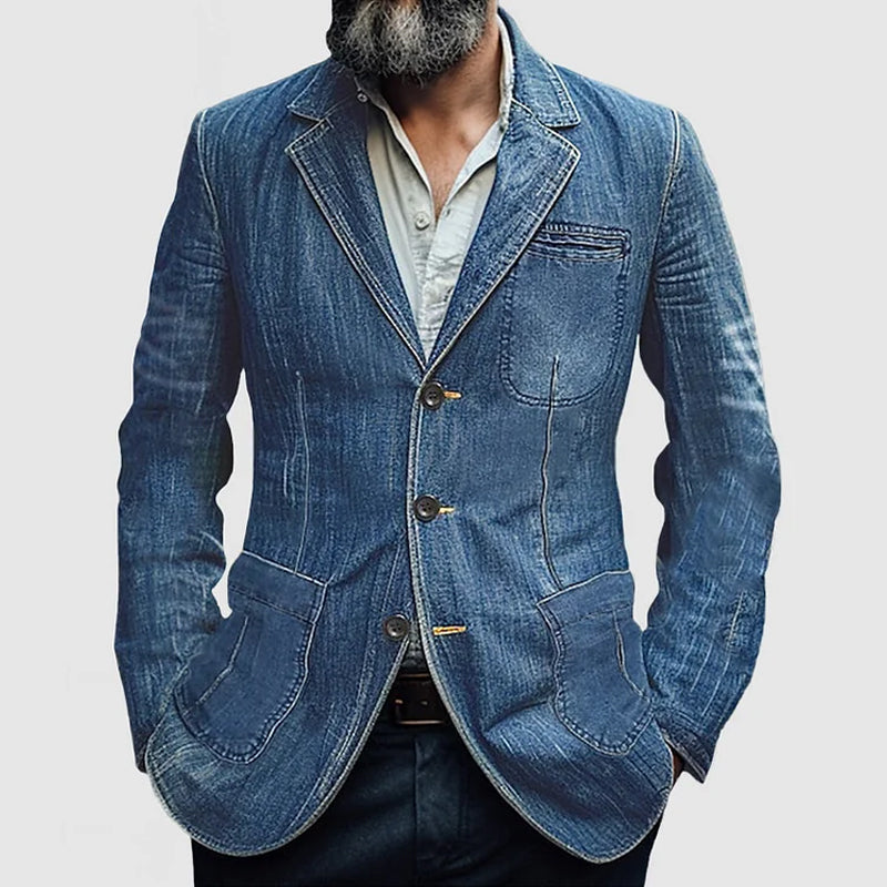 Casual blazer i denim med revers og enkel brystlomme for menn