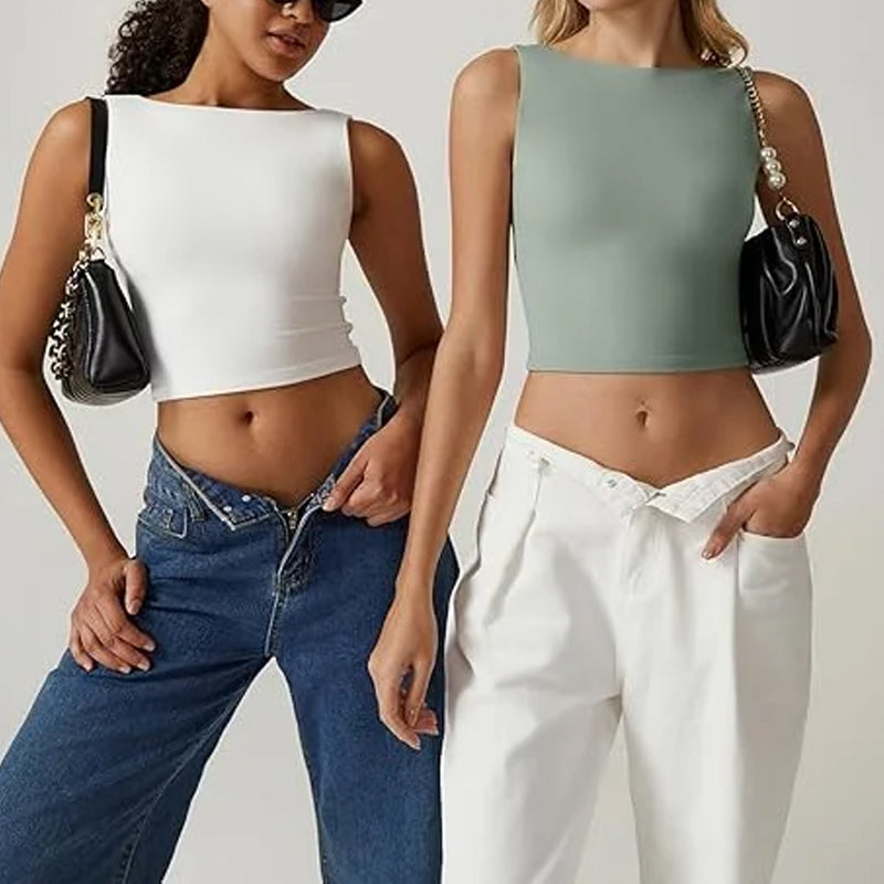 Ravikna｜ Sexy Ryggløs Ermeløs Crop Top