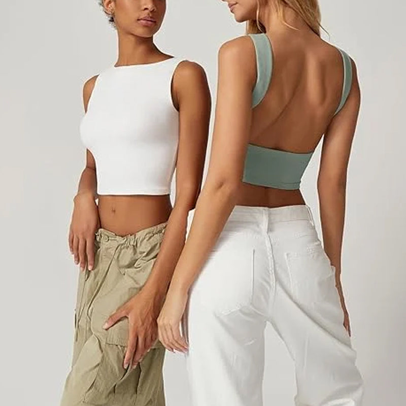 Ravikna｜ Sexy Ryggløs Ermeløs Crop Top