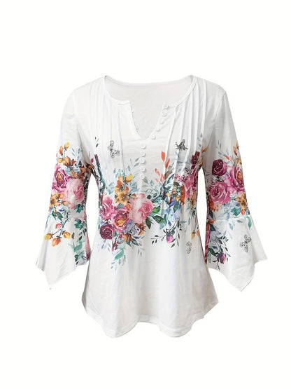 bluse med hakk i blomsterprint