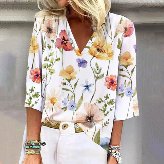 Elegant Blomstertrykk Bluse