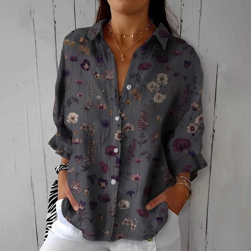 Vintage Bluse Med Blomstertrykk