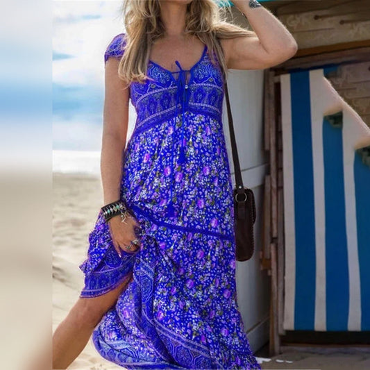 Blomstret boho sommerkjole