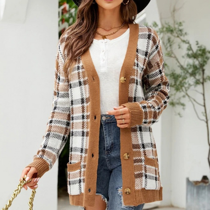 Trendy rutete dame cardigan