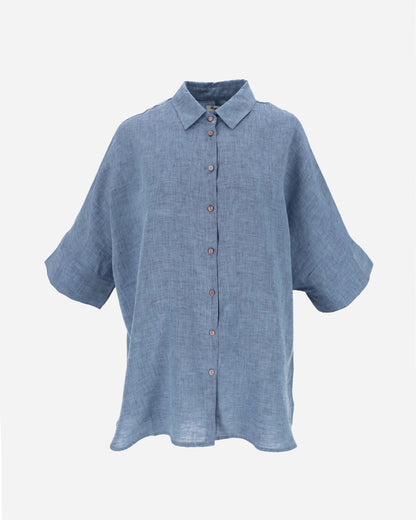 Cabrera - Linskjorte med knapp og avslappet passform i Denim Chambray