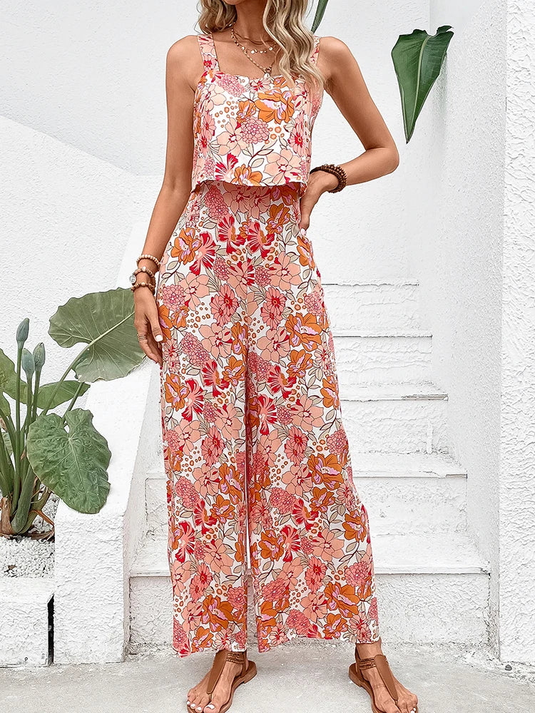 Blomstrete jumpsuit med vide ben