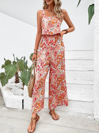 Blomstrete jumpsuit med vide ben