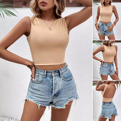 Ravikna｜ Sexy Ryggløs Ermeløs Crop Top