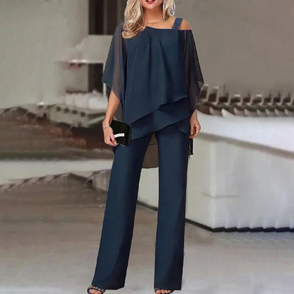 Uformelt chiffon off-shoulder sett med rynkede, uregelmessige topper