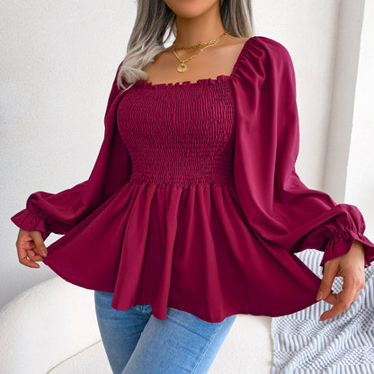 Ravikna | Vår Ruffle Trim Fyrkantet Hals Chiffon Bluse