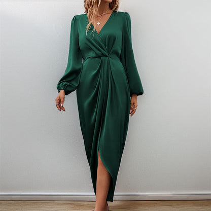 Chiffon wrap dress with long sleeves