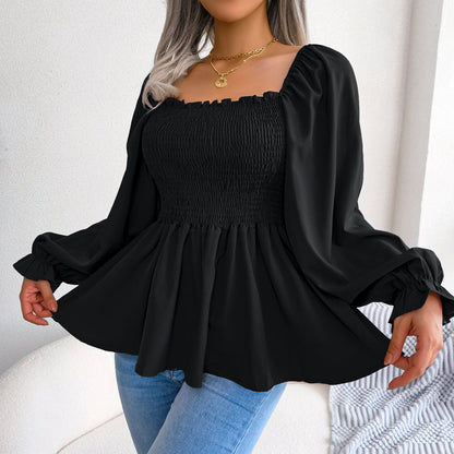 Ravikna | Vår Ruffle Trim Fyrkantet Hals Chiffon Bluse