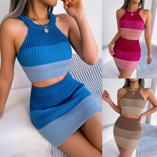 Ravikna | Vår Gradient Farge Crop Top Bodycon Skjørt Sett