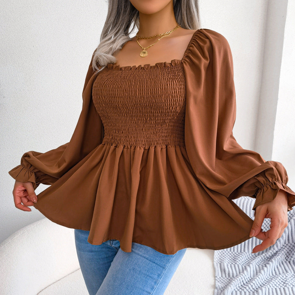 Ravikna | Vår Ruffle Trim Fyrkantet Hals Chiffon Bluse