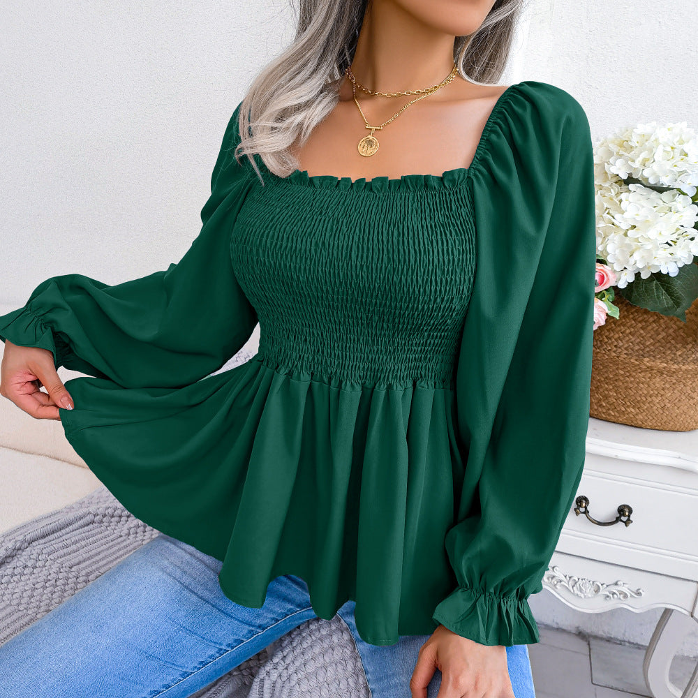 Ravikna | Vår Ruffle Trim Fyrkantet Hals Chiffon Bluse