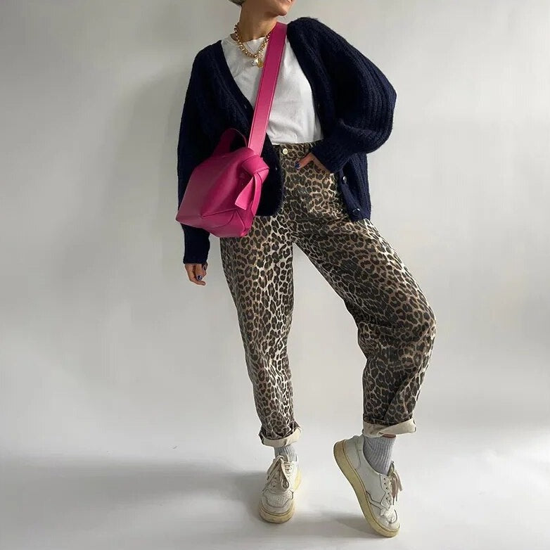 Vintagejeans med leopardmønster