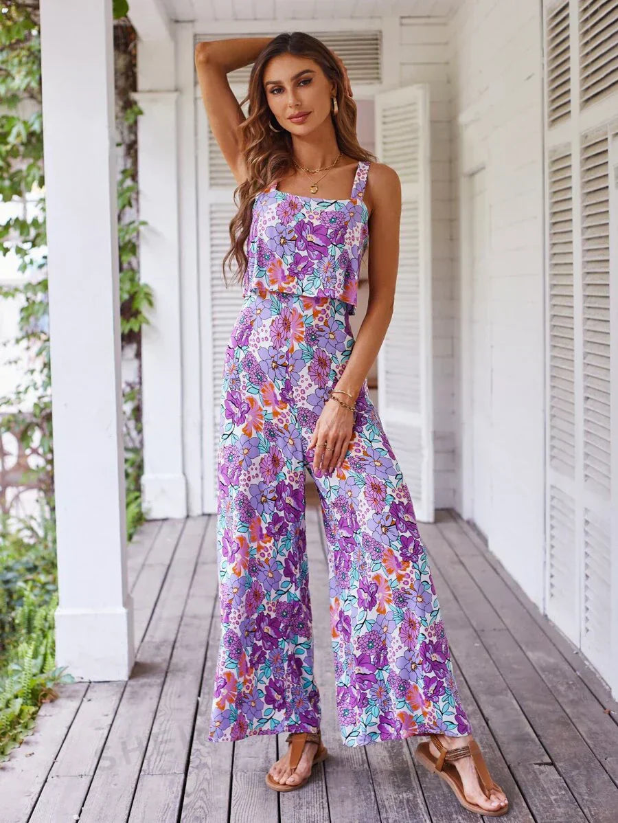 Blomstrete jumpsuit med vide ben