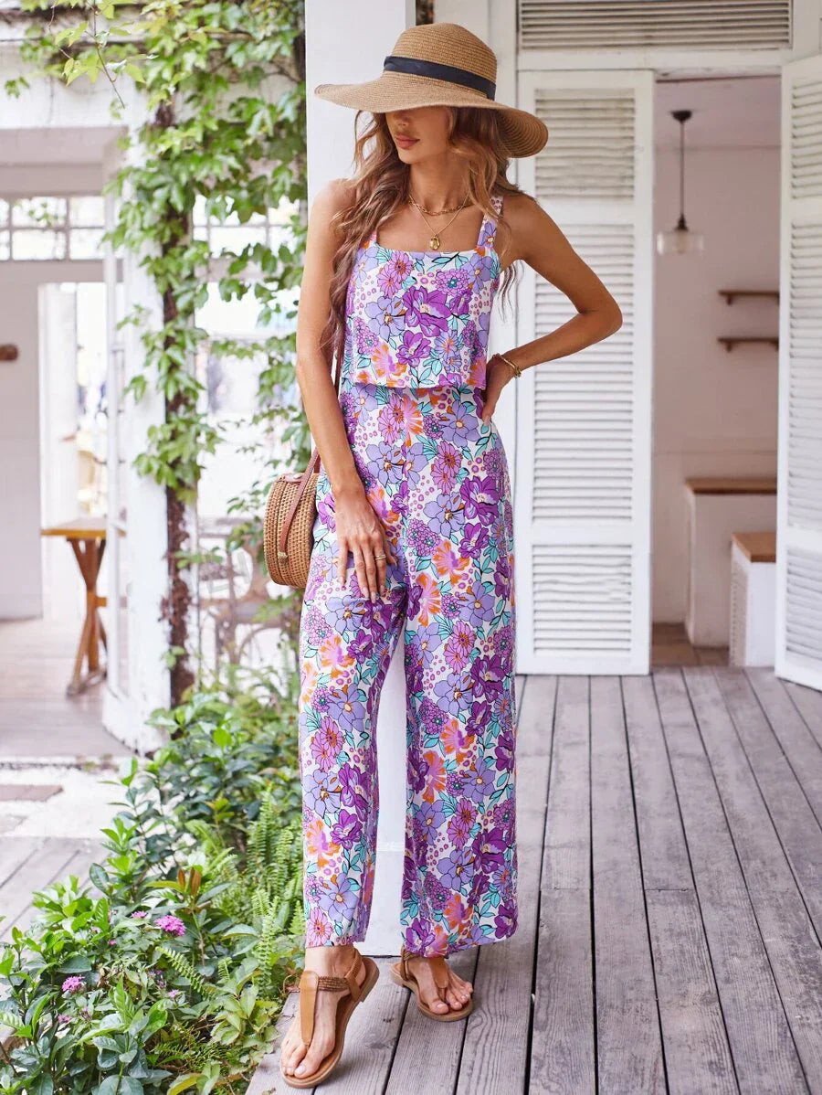 Blomstrete jumpsuit med vide ben