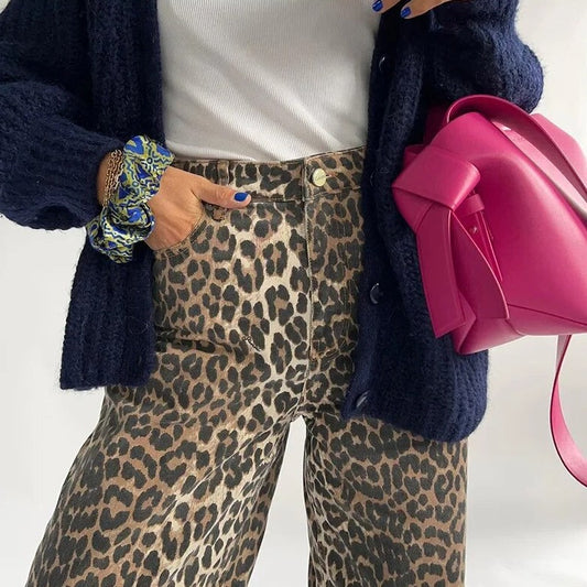 Vintagejeans med leopardmønster