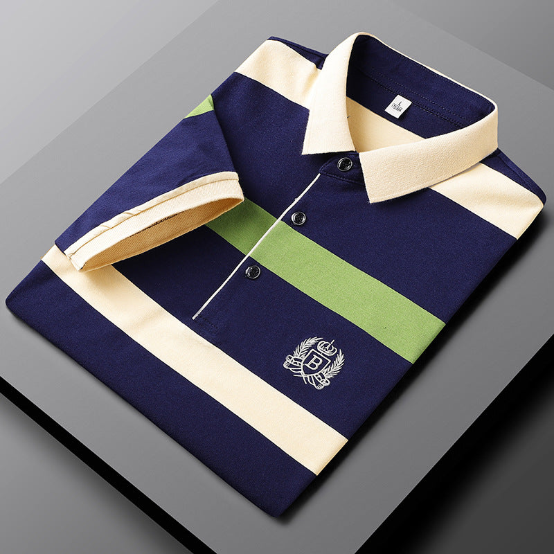 Stripete premiumpolo for menn i klassisk stil med brodert logo