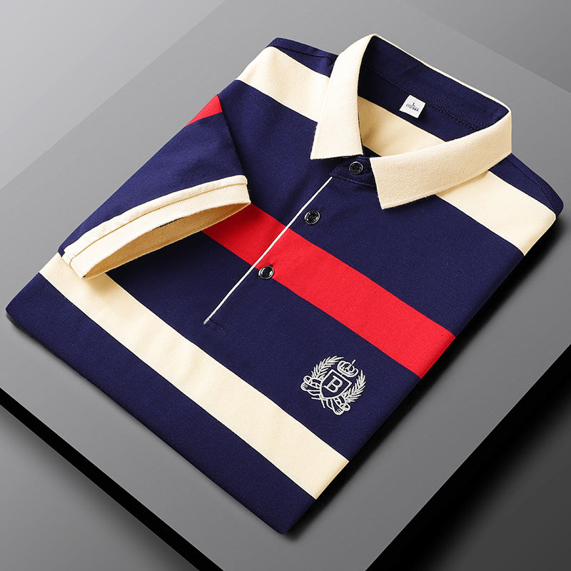 Stripete premiumpolo for menn i klassisk stil med brodert logo