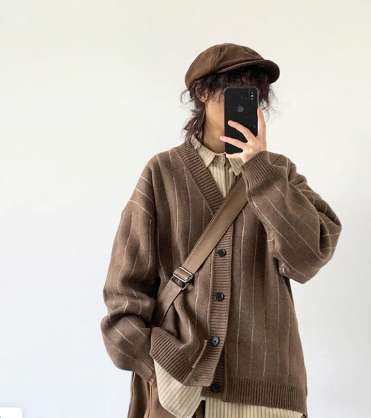 Stripete retrostrikket cardigan