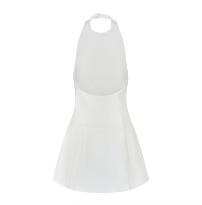 The ultimate muse white mini dress with drop hem