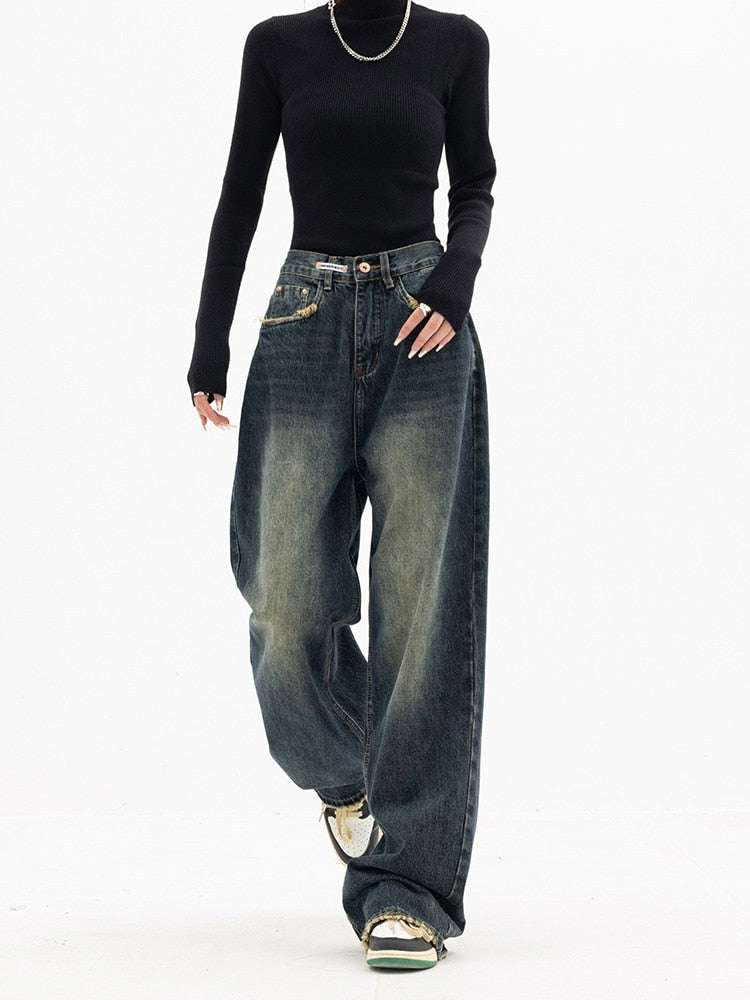 Ravikna | Vintage streetwear koreanske baggy jeans til damer