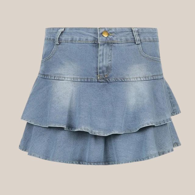 Denimshorts med volangkant