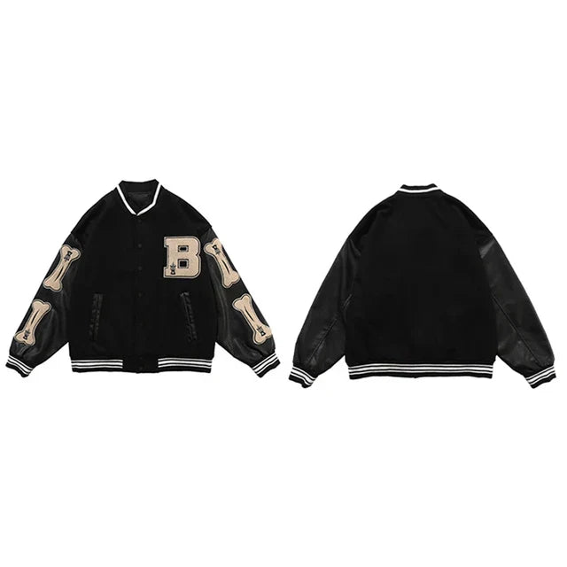 Varsity streetwear bomberjakke med broderte lapper